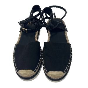 JLO Plarform Esperillas in black suede with braided ankle straps
